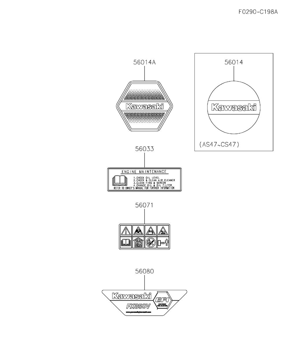 Fx850v-Cs47 Label Diagram and Parts List for FX850V-CS47  Cub Cadet Engine